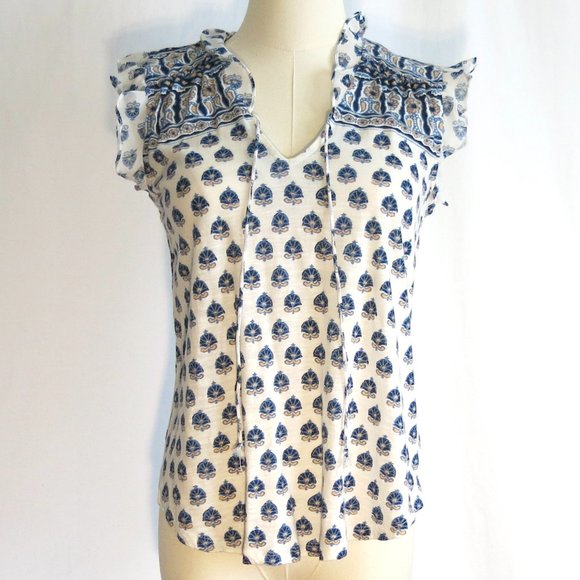 LUCKY BRAND Sleeveless Tie Neck Blouse, Soft Cotton Mix, Size S - Picture 1 of 8